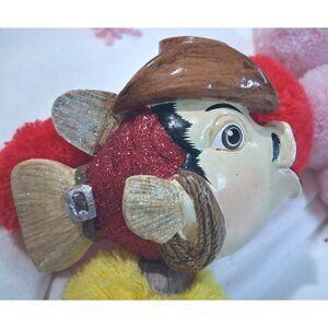 Cowboy-Themed Fish Ornament With Glitter Accents & Pom-Pom Details - Unique Coll